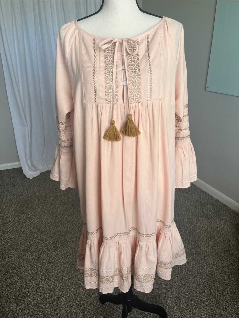 Anthropologie Roller Rabbit Maricruz Boho Embroidered Tassel Midi Dress L